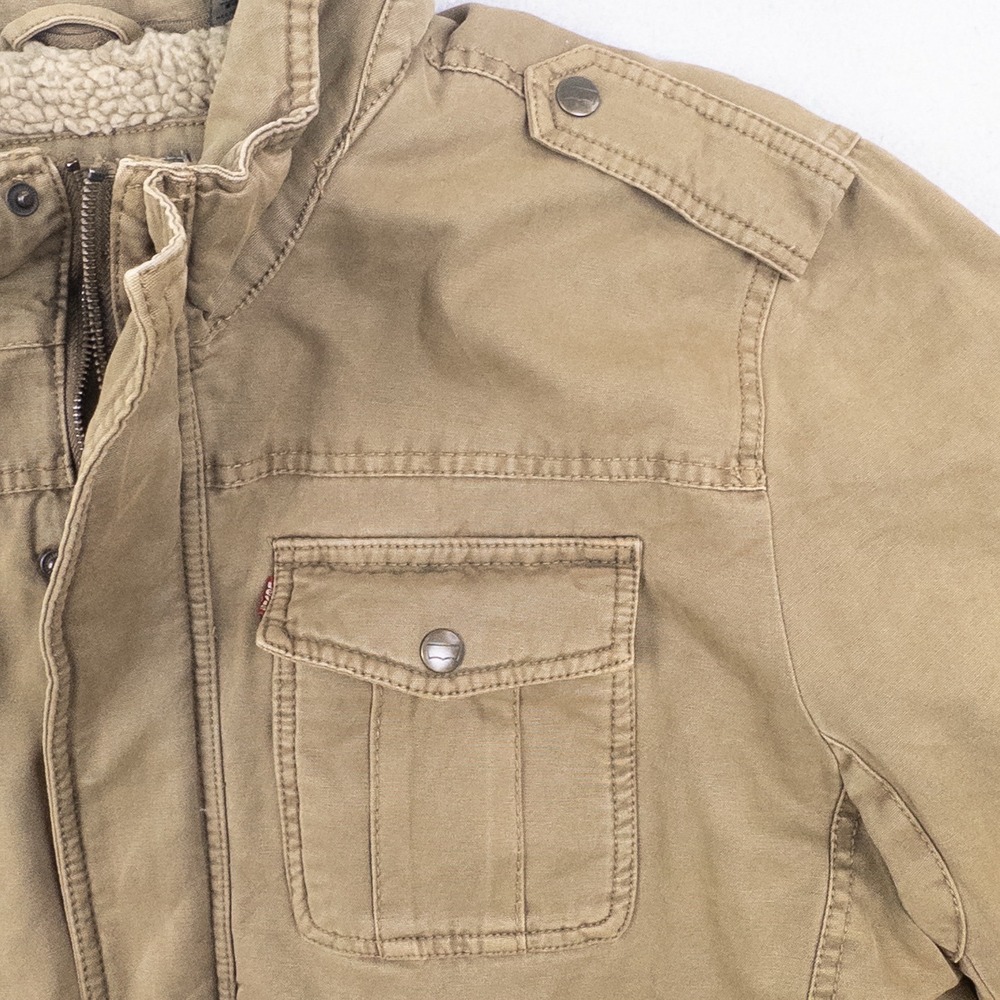 Levis Mens XL Sherpa Lined Field Jacket Tan Cotton Military Utility Coat - Picture 10 of 12